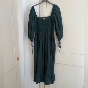 Honeydove Vintage Easy Smocked Puff Dress Forest Green